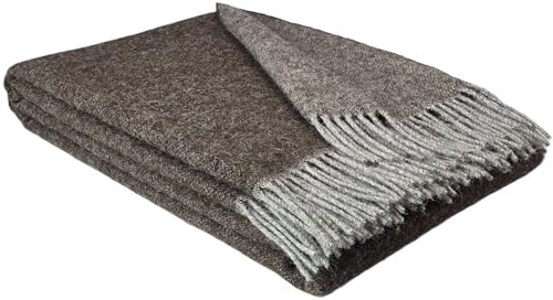 STTS International Wolldecke 100% Schurwolle Wohndecke in versch. Farben 140 x 200 cm Tagesdecke Schurwolldecke Woll-Plaid Tirol (Taupe-Braun (Double face), 140 x 200 cm)