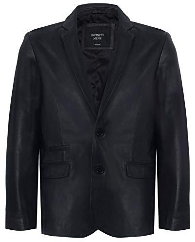 Infinity Leather Blazer de Cuero Genuino Negro de los Hombres Suave Chaqueta de Entallada de Estilo Italiano Real L