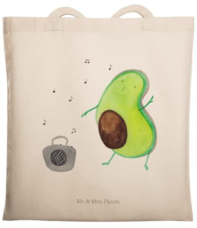 Mr. & Mrs. Panda Tote Bag Avocado Tanzen - Geschenk, Fröhlich, Laptoptasche, Musik, dokumententasche, Singen, Tasche, Jutebeutel, Party, Shopping