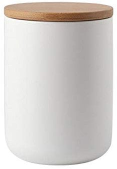 Food Storage Canister, Ceramic Food Storage Jar Airtight with Sealed Bamboo Lid, Kitchen Food Storage Jar Container Caddy for Tea Sugar Coffee Bean Nuts Spice (White 27.05 oz/800ml)