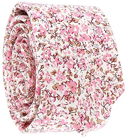 Cravate Liberty Vieux rose et Blanche - Cravate Homme Fleurie Rose vieilli - Coupe Slim Moderne - Mariage champetre à Fleurs - Cérémonie thème Floral
