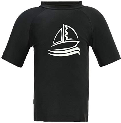 LACOFIA T-Shirt de Bain à Manches Courtes pour Garçons Maillots de Bain Protection Solaire pour Enfants Séchage Rapide Imprimé Noir 9-10 Ans
