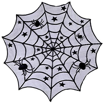 Jinlaili Halloween Spinnennetz Tischdecke, Halloween Tischdecke Rund Schwarz Spinnennetz Spinnweben 102 cm, Halloween Dekoration Tischdeko Fledermaus, Tischdeko Spinnen Netz Halloween Deko