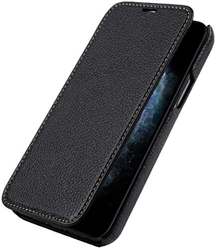 STILGUT Book Case kompatibel mit iPhone 12 Pro Max (6.7) Hülle aus Leder zum Klappen, Klapphülle, Handyhülle, Lederhülle, dünn - Schwarz