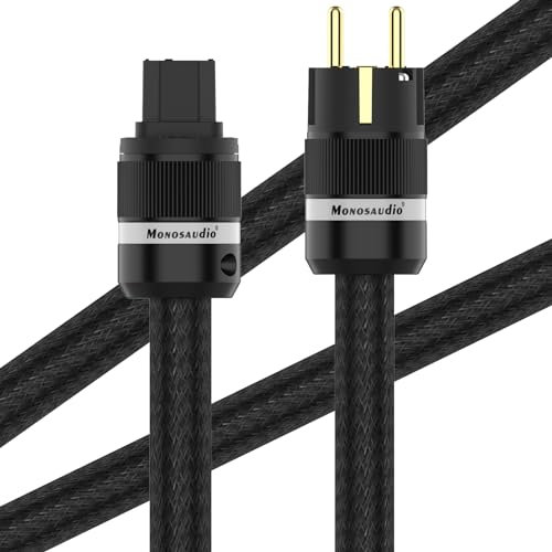 Monosaudio P903 HiFi Netzkabel 2.5Sq 1M Kupfer Abschirmung 2 polig High End Kaltgerätekabel OFC AC Audiophil Stromkabel mit EU Schuko IEC C15 Buchsestecker für DVD/Verstärker/Decoder/Subwoofer/AMP
