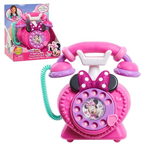 Minnie Mouse Teléfono Giratorio Rosa con Lazo y Purpurina, Minnie Mouse y Daisy Duck, Sonidos Reales, Iluminación, Esfera Giratoria, Niñas 3+ años, Just Play