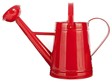 Tierra Garden Gießkanne aus Metall, für den Außenbereich, verzinkter Stahl, mit Sprinklerkopf, 4,5 l, Rot