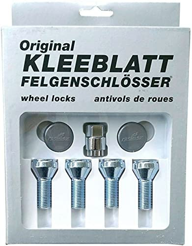 KLEEBLATT Felgenschloss M14x1,5x28mm Kegelbund 60° kompatibel mit Citroen Fiat Peugeot Renault Toyota 4er-Set 4x silberne Felgenschlösser Radsicherungsschrauben Radsicherung Typ 928