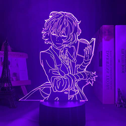 Luz de noche 3D para niños Bungo Stray Dogs Osamu Dazai Lámpara para decoración de habitación Amigo Regalo de cumpleaños Gadget Nakahara Chuya Luz de noche Anime Neon Light 7 colores