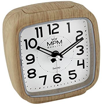 MPM Quality Design Kunststoff Wecker, Alarm Clock, Farbe: Holz Motiv, Modern, Analog, aufsteigender Alarm, Snooze, Schlummerfuntion, Nachtlicht, Tisch Dekoration für Home, Schlafzimmer, Büro