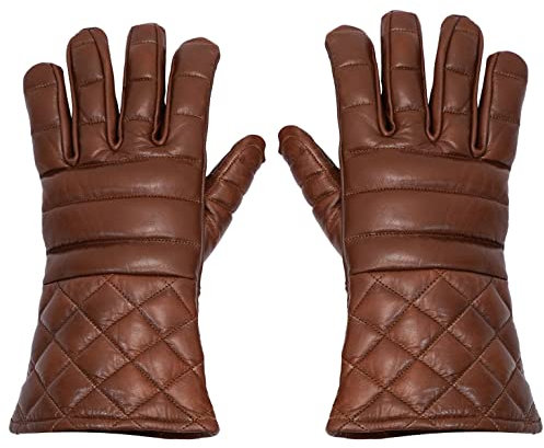 Mythrojan Swordsman Fechthandschuhe - Hema leicht gepolsterte Lederhandschuhe Mittelalter Renaissance, Braun, Large