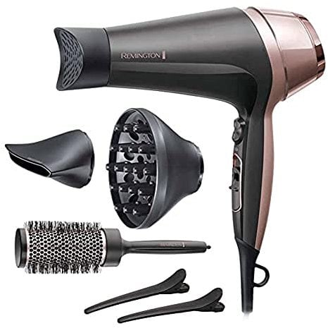 Remington Asciugacapelli 2200W - Asciuga, Piastra e Arriccia - 3 accessori per lo styling: ugello e diffusore, spazzola rotonda da 45 mm e clip, 3 livelli di riscaldamento e 2 di ventilazione, D5707