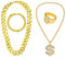 KINBOM 4pcs Hip Hop Costume Kit, Dollar Sign Necklace and Ring Rapper Gold Chain and Bracelet 80s 90s Rapper Accessories for Men Women