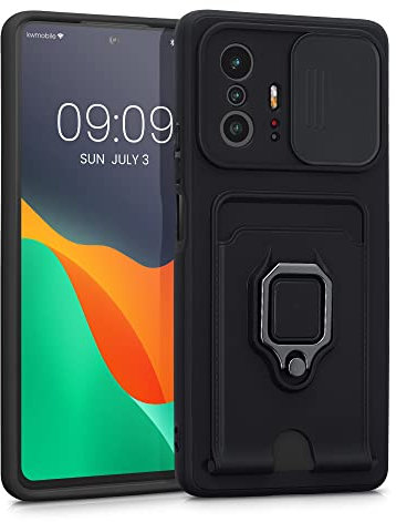kwmobile Handyhülle kompatibel mit Xiaomi 11T / 11T Pro - Softcase mit Kameraschutz - Kartenfach - Schwarz