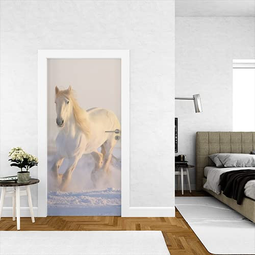 Stickers Autocollant Poster de Porte Adhésif Cheval blanc Décoration Chambre Bureau Salon Couloir Fabrication française