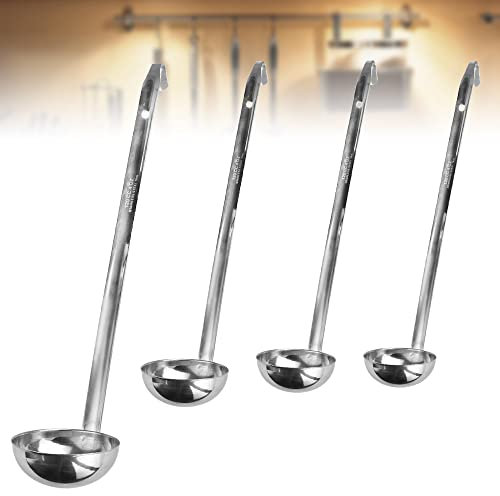 TANCUDER 4 PCS Soup Ladle Stainless Steel, 1/2/3/4 oz Sauce Spoon Metal Gravy Ladle Professional Serving Ladle Small Canning Ladle Kitchen Utensil Spoon with Hook & Long Handle for Cooking, Silver
