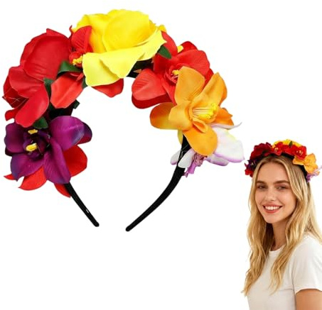 Rose Floral Crown Headband Mexican Flower Headpiece Halloween Cosplay Costume Hair Accessories for Women Girls Party Carnival