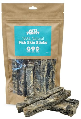 Pets Purest Fish Skin Dog Treats - Air-Dried Fish Skins for Dogs. For Teeth, Joints, Skin & Coat Health. 100% Natural Treats with Benefits 200g