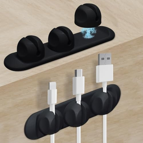Cyiecweu 6 Stück Kabelclips Kabelhalter Selbstklebend, Magnetisch Vielzweck Kabelführung Ladekabel Organizer, Kabelmanagement für Schreibtisch Mauskabel Audiokabel Büro Auto