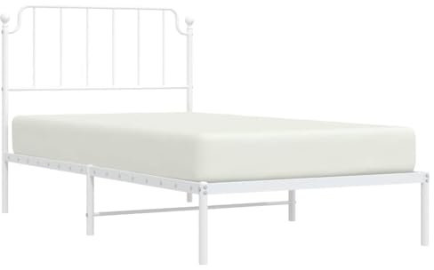 vidaXL Bettgestell, Bettrahmen mit Lattenrost Metallbeinen, Bett Gästebett mit Kopfteil, Metallbett Einzelbett Schlafzimmerbett, Weiß 100x190cm Metall