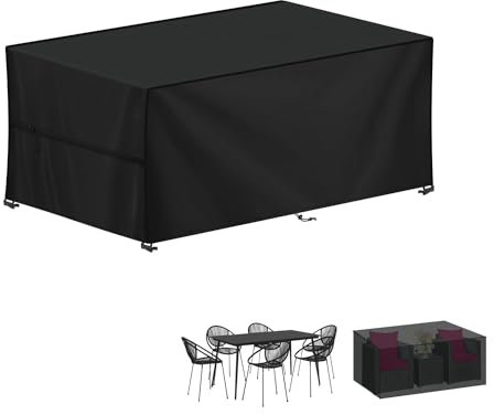 LAMUNI Housse Table de Jardin, 150x80x70cm Bâche Salon de Jardin Rectangulaire Housse Protection Salon de Jardin Imperméable Bache Table de Jardin, Anti-UV, 420D Oxford Housse Table Exterieur