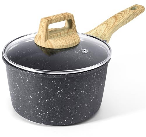 GiPP Cazo antiadherente con tapa - 1,5L Cazo pequeña antiadherente con asa Stay-cool, compatible con inducción, sin PFOA (Gris, 16cm)