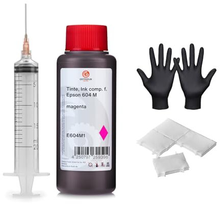 Nachfülltinte kompatibel für Epson 604 Tintenpatronen, Workforce 2950DWF 2930DWF Magenta 100 ml mit Spritze