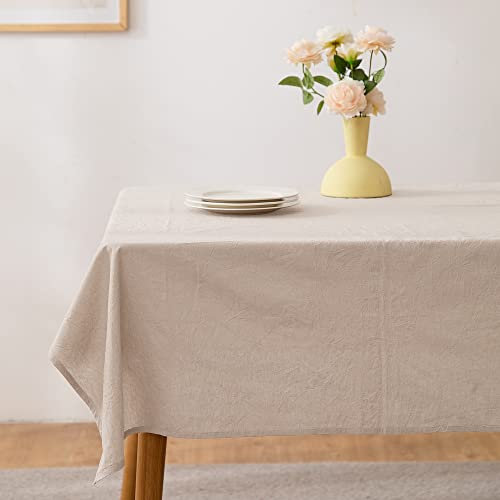 ATsense Tischdecke, Tischdecke Beige, Tischdecken Leinenoptik-100% Gewaschener Baumwolle Eckig Tischtuch 140x260 cm