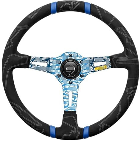 Hochwertiges Sportlenkrad aus Leder für MOMO, Rennwagen, 350 mm, 14 Zoll, Wildleder-Lenkrad (Farbe: Blau)