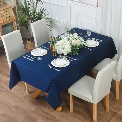 ROOEE Waterproof Table Cloth Wipe Clean Rectangular Tablecloth Wipeable Table Cover for Dining Room and Outdoor Party Tables Protector (Navy Blue, 140cm X 200cm)