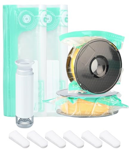 Toaren 3D Drucker Filament Vakuumbeutel Kit, 22 Stück Filament Aufbewahrung Transparente, 1 Handpumpe, 6 Dichtungsclip, Polylactide, 1.75, 2.85, 3 Millimeter