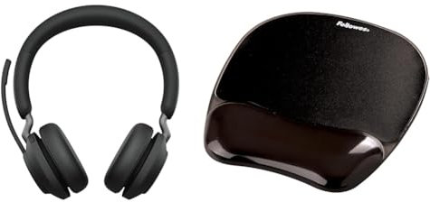 Jabra Evolve2 65 Wireless Headset & Fellowes Mauspad Crystal Gel Handgelenkauflage, schwarz