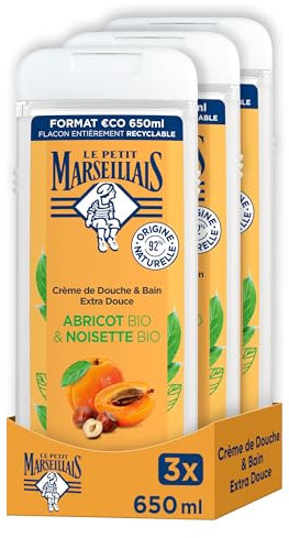 Le Petit Marseillais Crème de douche Extra Doux Abricot & Noisette, lot de 3 x 650ml