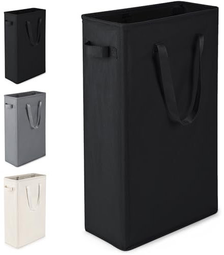 Virklyee Slim Wäschekorb Kleiner Wäschekorb Faltbarer Wäschekorb,Und Griff, mit Griffen für Waschküche, Schlafzimmer, Badezimmer,39x19x61CM,45L (Schwarz)