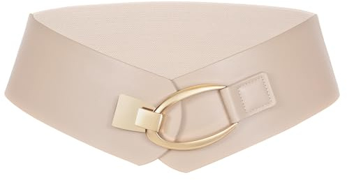 LEACOOLKEY Damen breiter elastischer Gürtel dicker Vintage Stretchy Taillengürtel mit Goldschnalle für Kleider