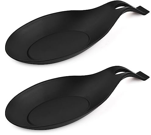 YILANJIN Spoon Rest, 2 PCS Silicone Spoon Holder for Kitchen Counter, Almond Shaped Kitchen Spoon Holder for Living Room, Reusable Kitchen Utensil Rest for Spatulas, Cookware, Spoons (Black)