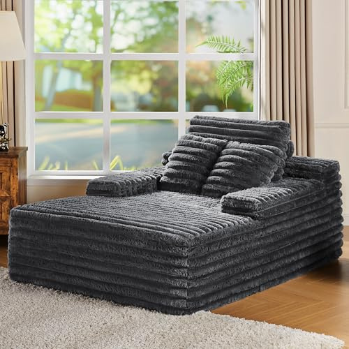 VanAcc 65 Chaise Lounge Sofa, No-Assembly Sleeper Chaise, Gray