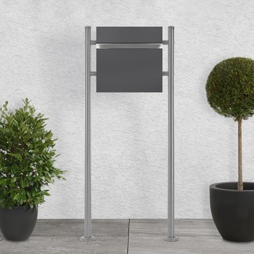 ECD Germany Cassetta per le Lettere a Stelo con Scomparto per Giornali Antracite 120cm in Acciaio Inox 37x36,5cm Cassetta Postale di Design Sistema di Cassette Portalettere con Supporto Argento