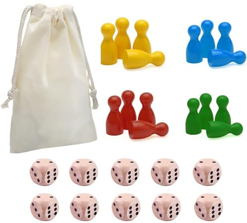 JAONLD 160 Stück Spielfiguren für Brettspiele und 10 Stück Würfel Con eine Tasche mit,Spielfiguren Holz Halmakegel Spielfiguren für Brettspiele Bunte,Gesellschaftsspiel für die Ganze Familie