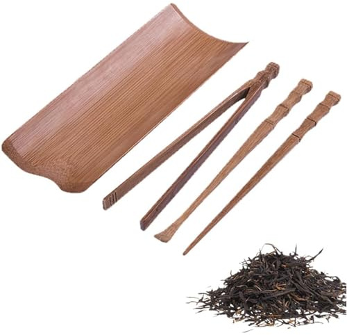 Hdtyyln 4 Pcs Chinese Kung Fu Tea Set, Portable Tea Tools Set, Tea Accessories include Tea Scoop Needle Clip Spatula, Bamboo Tea Tools, Tea Ceremony Accessory for Tea House Restaurant Ofiice Home