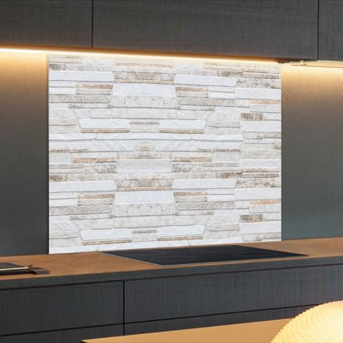 Spritzschutz Küchenrückwand Alu Matt 80 x 40 x 0,3 cm Modernen braunen Steinmauer, Küchenwand Wandschutz, Herd Spritzschutz, Rückwand Küche, Pfannenspritzschutz - RUECKWAND24