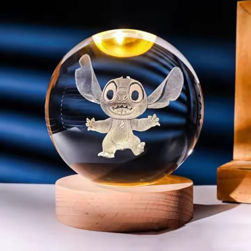 Genérico Lampe 3D Stitch Bleu - Boule de cristal avec lumière LED - Cadeau pour fans et collectionneurs - Décoration jeunesse originale