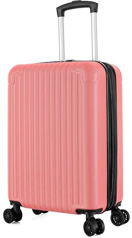 R.Leone Valigia 55x35x25 cm Trolley Bagaglio a mano 4 Ruote in ABS Air Asia, Air France, ita airways e KLM 318 (Rosa Anguria, Valigia 55x35x25 cm)