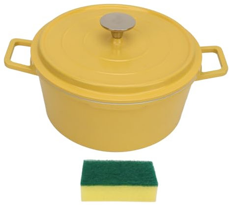 Horno holandés esmaltado de Zenithaur, 10 pulgadas de diámetro. Potena de cocción no de gran capacidad con tapa y manijas duales, ideal para la cocción y estufa de inducción (Amarillo)