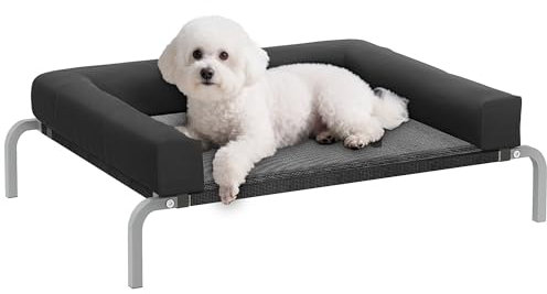 PawHut Lit surélevé pour Chien rafraichissant, lit de Camp pour Chiens intérieur extérieur Portable, avec Oreiller en Forme de U, Maille Respirante, résistant aux morsures, 90 x 65 x 30 cm, Noir