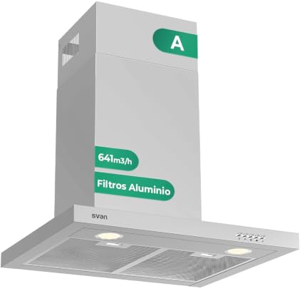 Svan Campana Extractora Tipo T 60cm Inox SCPT601AIX. Potencia 233m3/h, Tiro Doble, 3 Velocidades, Control Manual, Filtro apto para Lavavajillas
