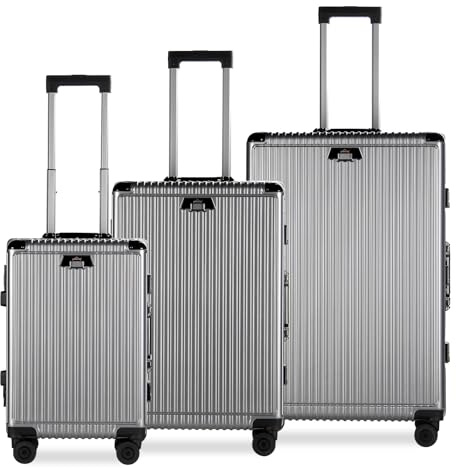 HOMELUX Kofferset 3 Teilig Silber Hartschale Reisekoffer ABS Leicht Trolley Rollkoffer Hartschalenkoffer Set - M-L-XL