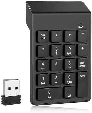 Inajoke Wireless Numeric pad 18 Keys Number Pad with 2.4G USB Receiver Portable Silent Keypad Numeric Keyboard Compact Input Devices Compatible with Laptop Desktop Notebook PC Computer Windows System