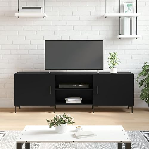 HOMEELIKE TV Lowboard in Schwarz 150 cm Breite mit Ablagefl?Che, 4 F?Chern und Metallbeinen ¨C Ideal f¨¹r Wohnzimmer zur Aufbewahrung von Medien & Deko