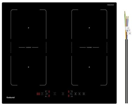 Gudsunal Plaque à Induction 4 Feux, Table de Cuisson Encastrable 7200W avec Double Flex Zone, 9 Niveaux, Booster, Minuterie, Arrêt Automatique & Verrouillage Sécurité Enfant, Câble 3 conducteurs